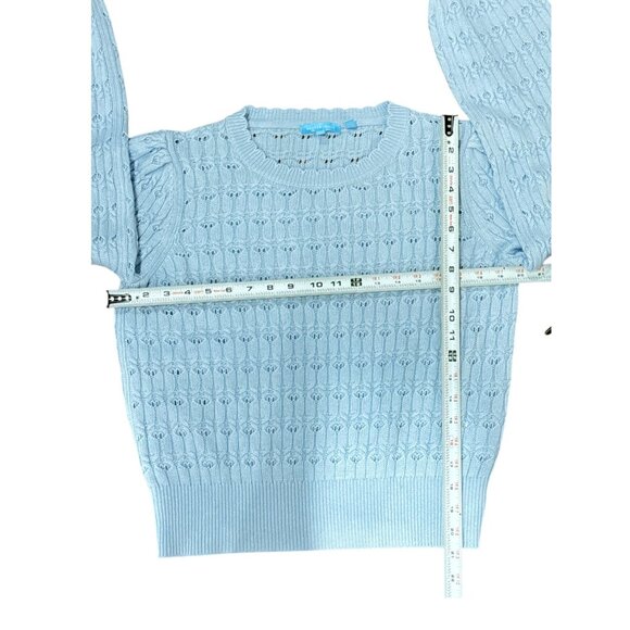 NEW Draper James Sz L Womens Blue Knit Sweater Cable Pattern Wool Cashmere Blend - Picture 7 of 7